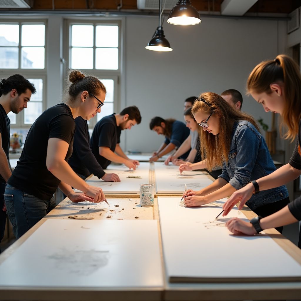 Estudiantes trabajando en taller de materiales