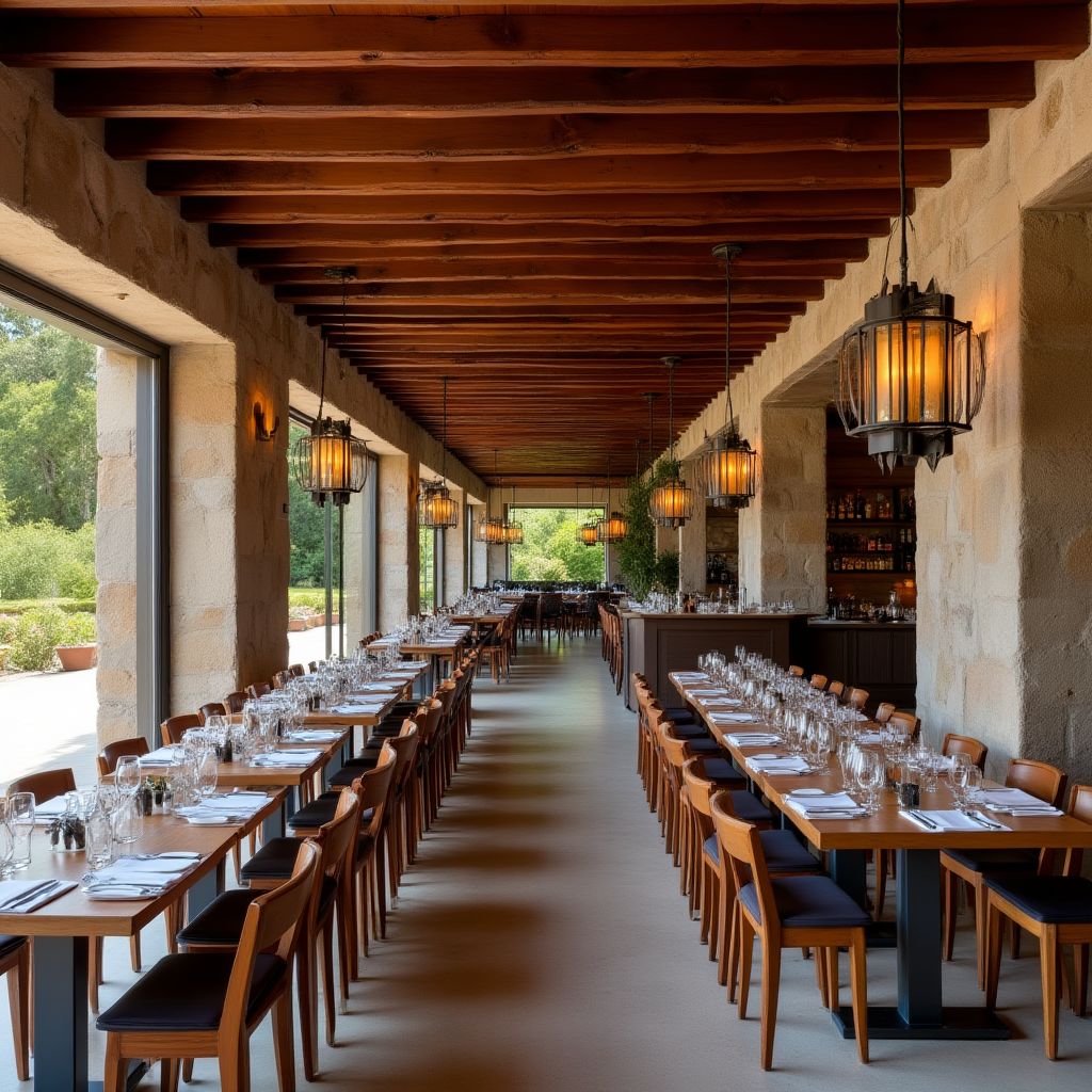 Restaurante con diseño rústico-moderno