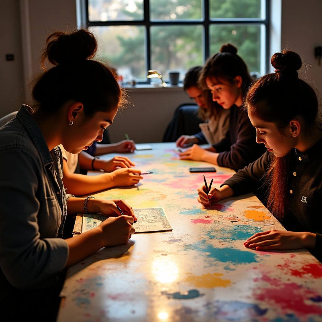 Estudiantes aprendiendo fundamentos de diseño